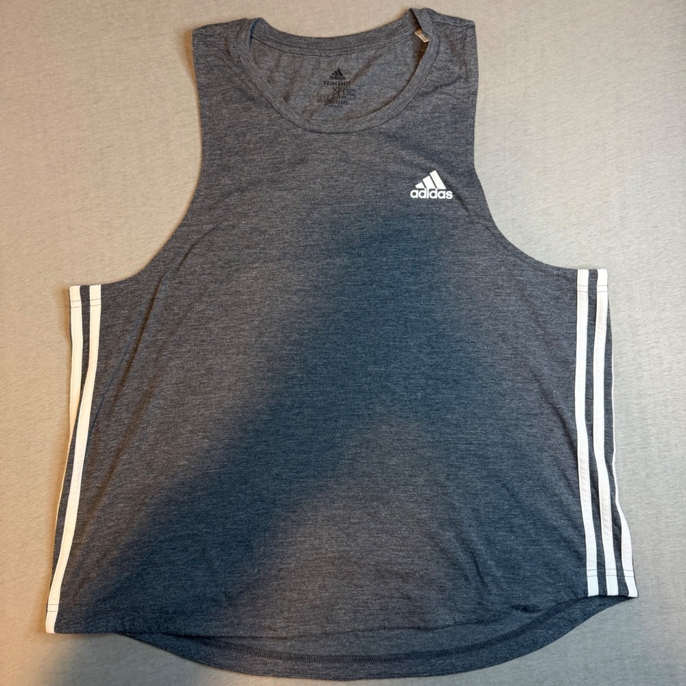 Adidas Aeroready Primegreen Tank Top Women's XL Grey Heather 3‎ Stripe Athletic
